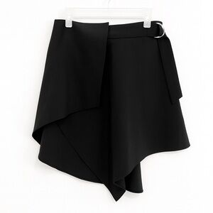 Elegant Black Asymmetrical Belted Drape Skirt